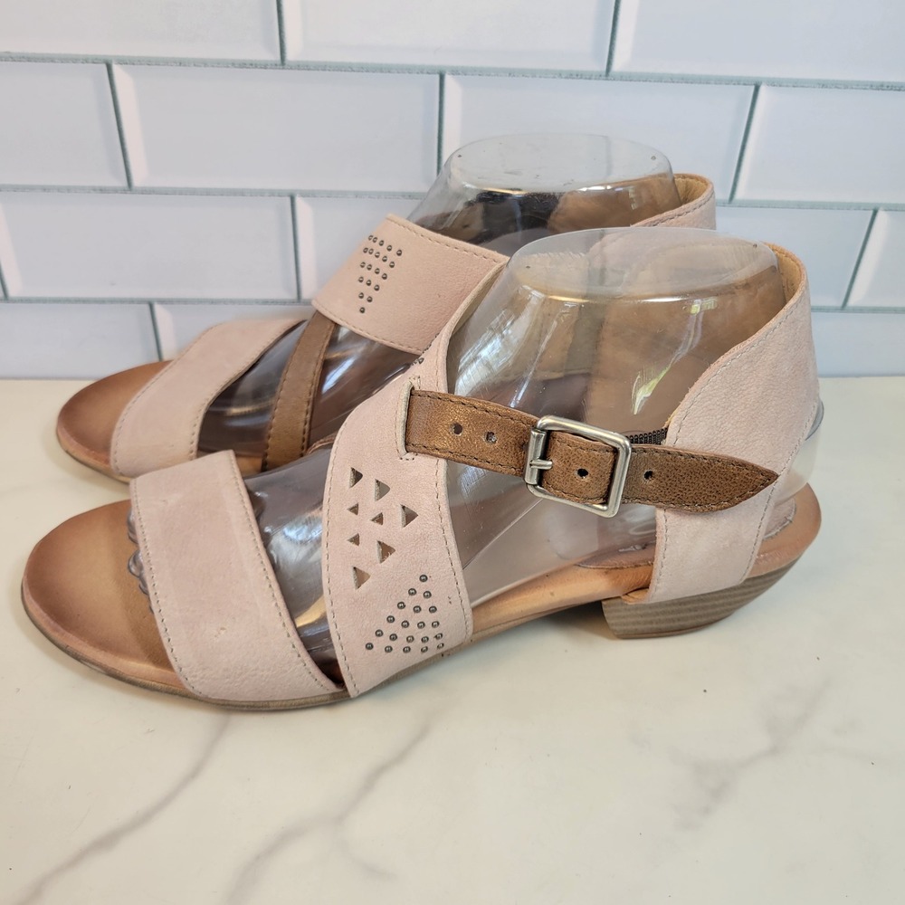 Miz Mooz Leather Heeled Sandals Size 8.5 9 Cienna Cappuccino Laser Cut Size 39‎